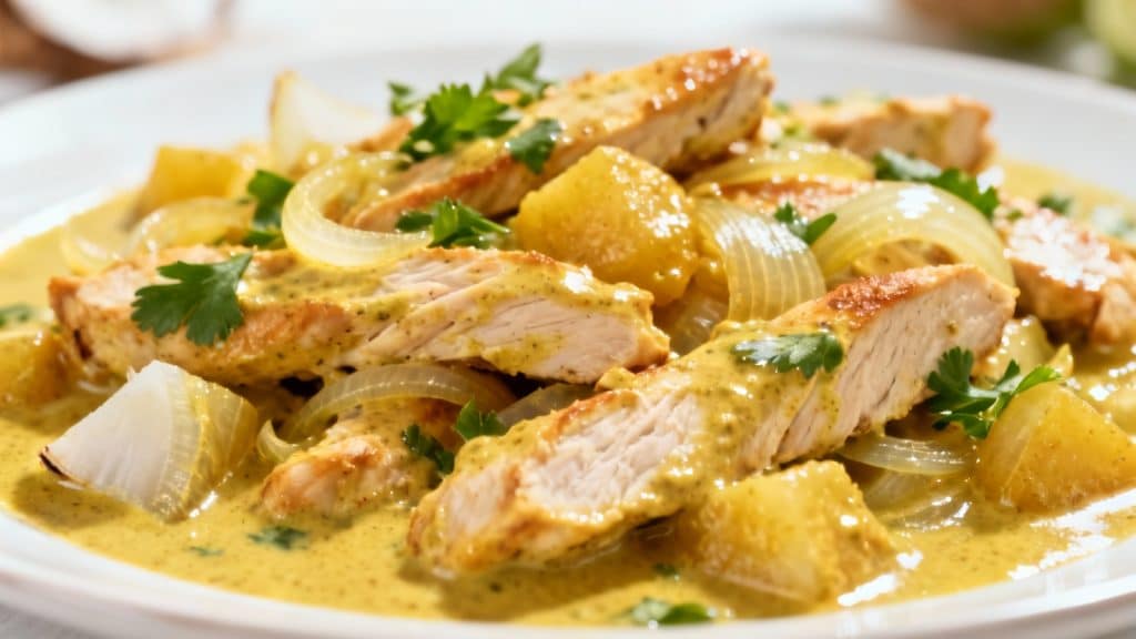 Émincé de poulet au lait de coco et curry : recette facile et ...