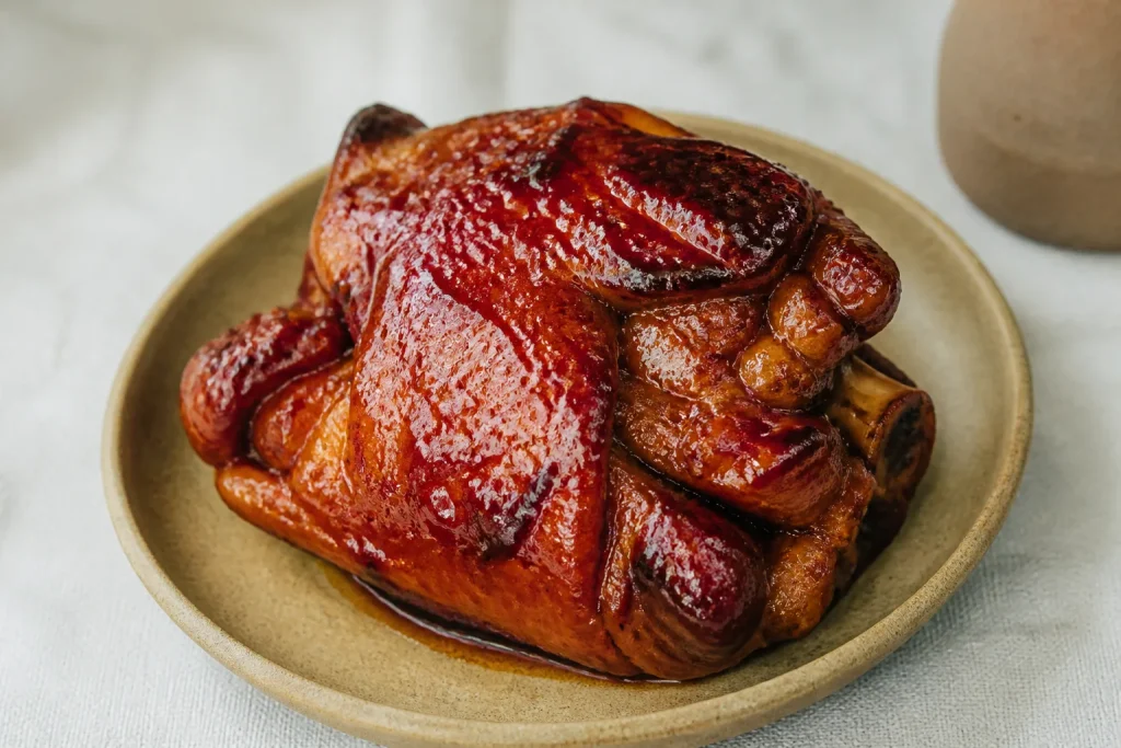 Epaule de porc laquee au miel, sauce brillante